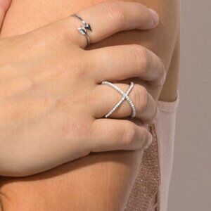 X Ring, Criss Cross Ring Silver Rhodium Plated X shaped Ring, Crossover Ring